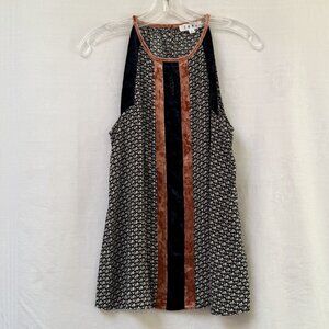 THML Velvet Boho Top Womens Small Keyhole Hippie Festive Blue Orange Geometric